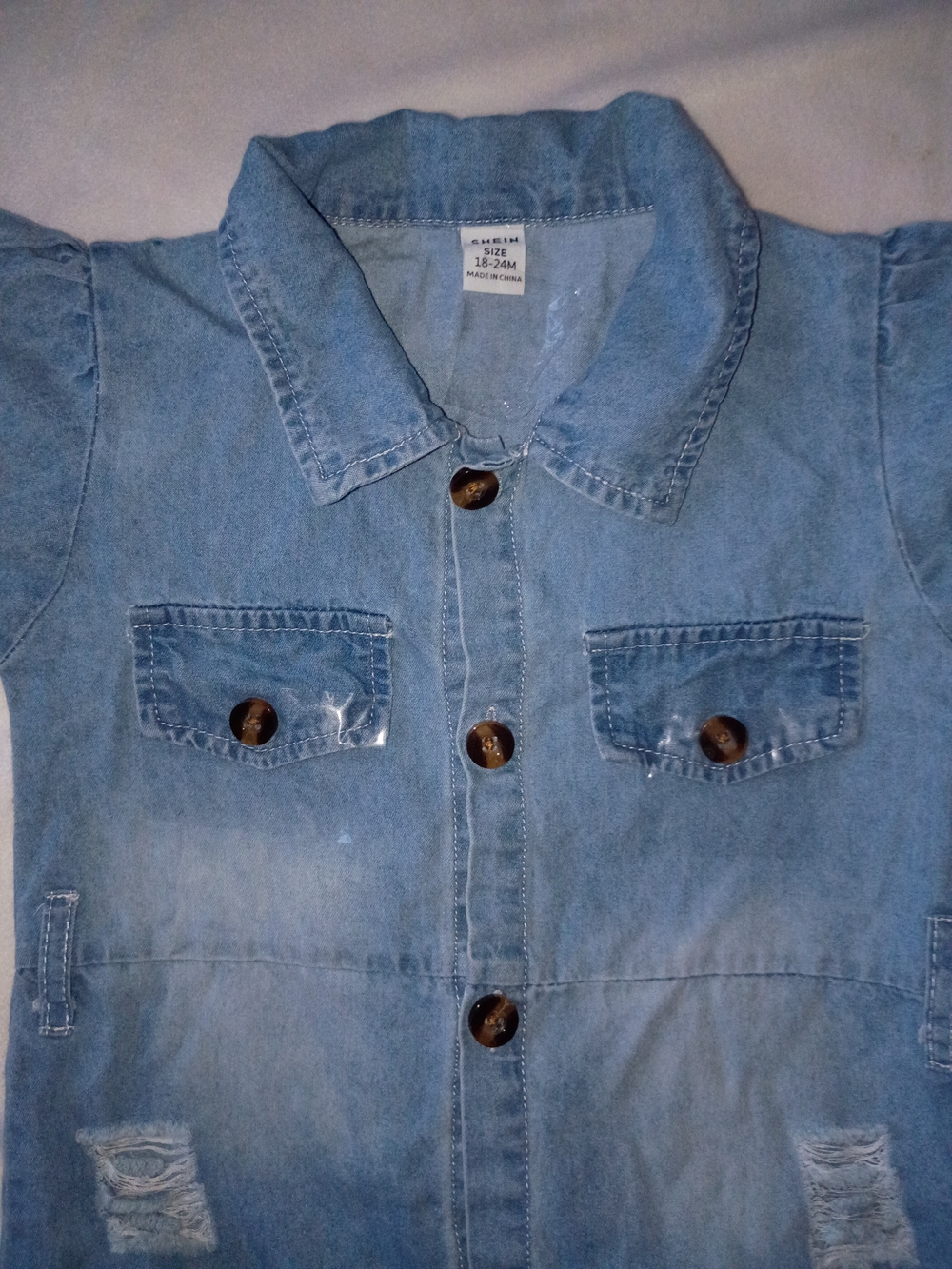 SHEIN Light Blue Kids Denim Button-Front Romper